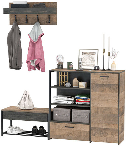 Трувор Прихожая 181, цвет дуб гранж песочный/интра, ШхГхВ 189х36,9х195 см., универсальная сборка