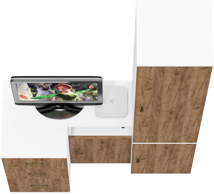 Лидер-8 Пенал МД 21Б + Тумба МД 3.16 + Тумба МД 3.19, белый шагрень/крафт золото