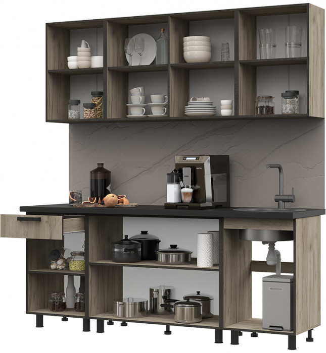 Кухня Эдинбург 2.0 Фасад ЖЕЛЕЗНЫЙ КАМЕНЬ/Корпус ДУБ КРАФТ СЕРЫЙ