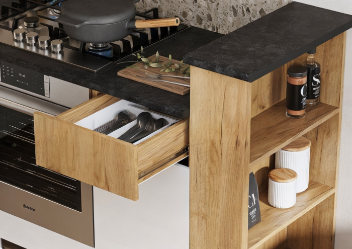 Кухня Техно-5 3,2*2,24м (Крафт/Белый глянец холодный, Дуб Крафт (Кастилло темный))