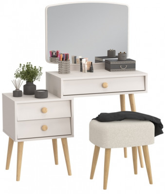 Афина Спальня 4-25901М1к.с. Трюмо + Банкетка 6-5135ТКШбеж Полли, цвет кашемир серый/ткань бежевая, ШхГхВ 105х38,6х129 + 44х34х45 см., универс. сб.