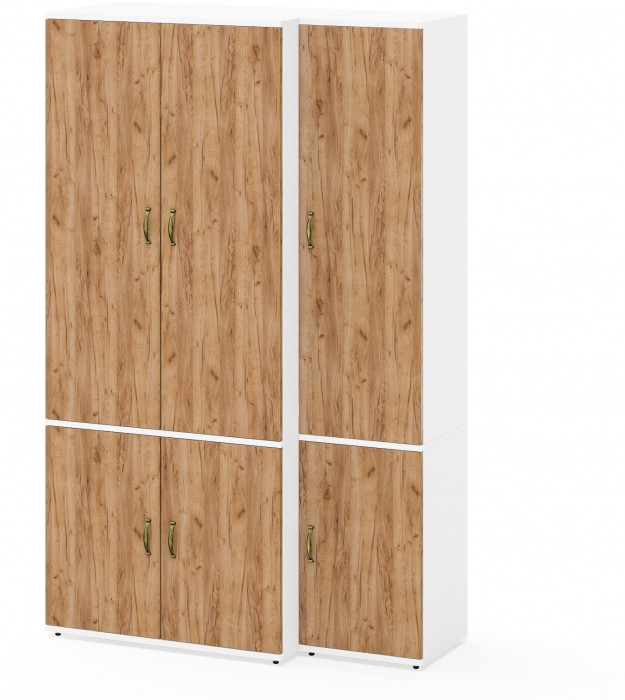 Лидер-8 Модуль Пенал МД 21Б + Шкаф МД 19Б, цвет белый шагрень/крафт золото, ШхГхВ 120х50х190 см., универсальная сборка