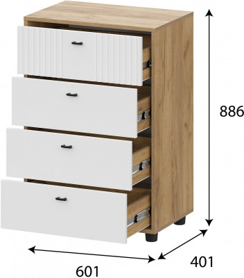 Милан Комод 4 ящика Дуб Золотой/Белый Матовый