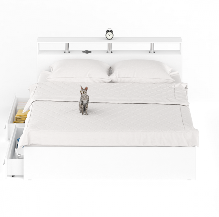 Камелия Кровать с ящиками 1800, цвет белый, ШхГхВ 183,5х217х78,2 см., сп.м. 1800х2000 мм., без матраса, основание есть