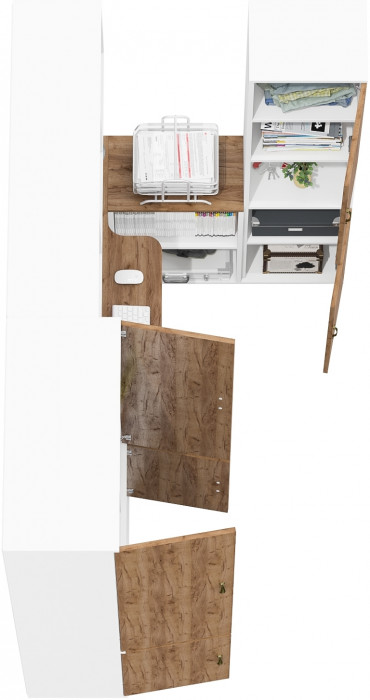 Лидер-8 Шкаф МД 20Б + Стол + Полка + Пенал, белый шагрень/крафт золото