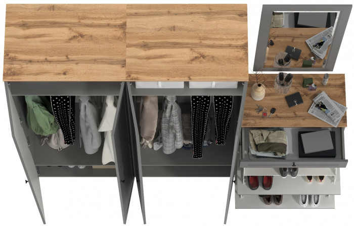 Остин Прихожая 28, серый графит/дуб крафт золотой