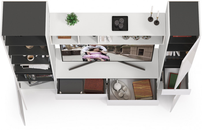 Сидней Комплектация № 021, корпус белый/чёрный/фасады МДФ белый глянец