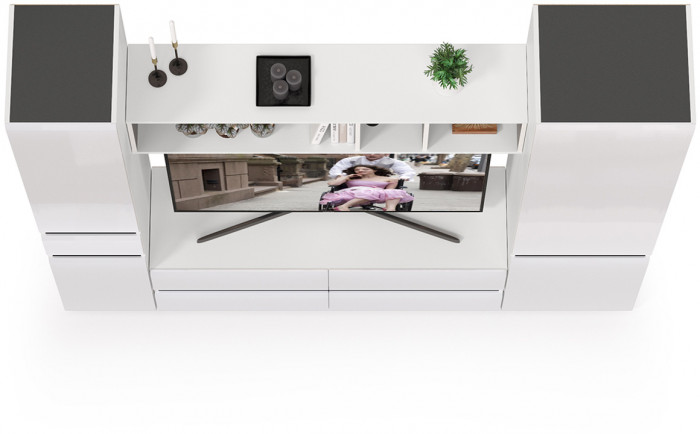 Сидней Комплектация № 021, корпус белый/чёрный/фасады МДФ белый глянец