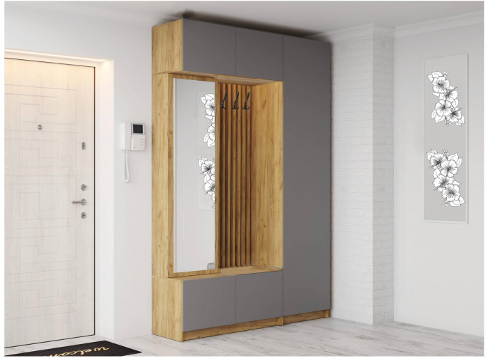 Модульная прихожая Роджина, композиция 1 (Графит, Дуб Крафт Золотой)