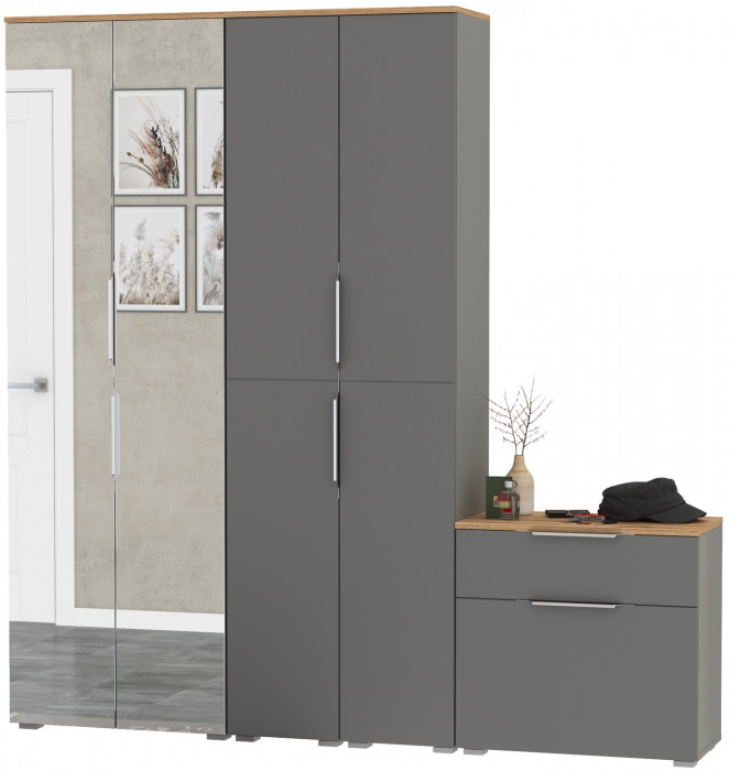 Октава Прихожая 28, серый графит/дуб крафт золотой/фасады МДФ серый графит