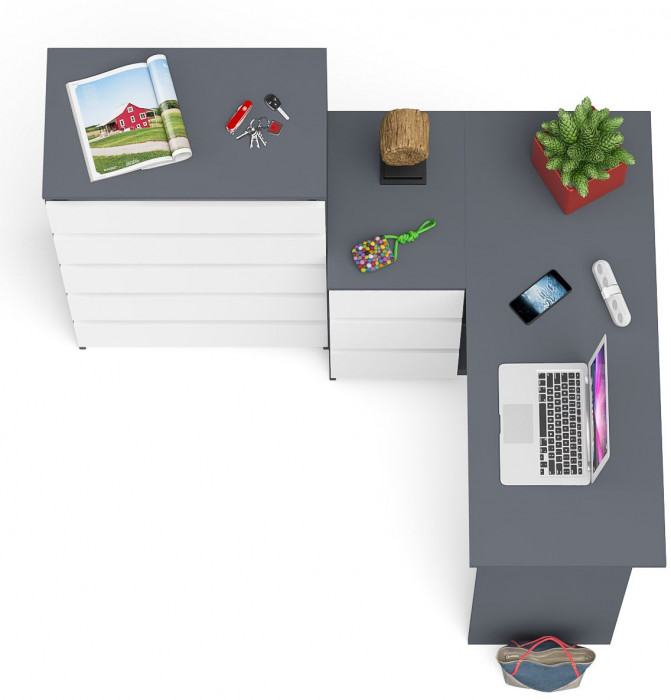 Мори Стол компьютерный МС-16 левый + Комод МК700.5, цвет графит/белый, ШхГхВ 194,8х84,9х114 см., выдвижные ящики слева, НЕ универсальная сборка