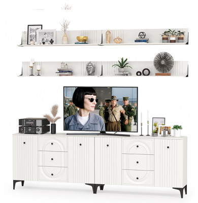 Валенсия Гостиная № 091, цвет ЛДСП белый шагрень/МДФ белый шагрень, ШхГхВ 266,3х38,4х225 см.