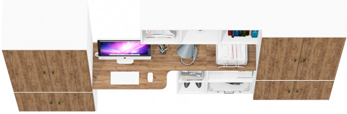 Лидер-8 Шкаф МД 20Б + Стол + Полка + Шкаф МД 19Б, белый шагрень/крафт золото