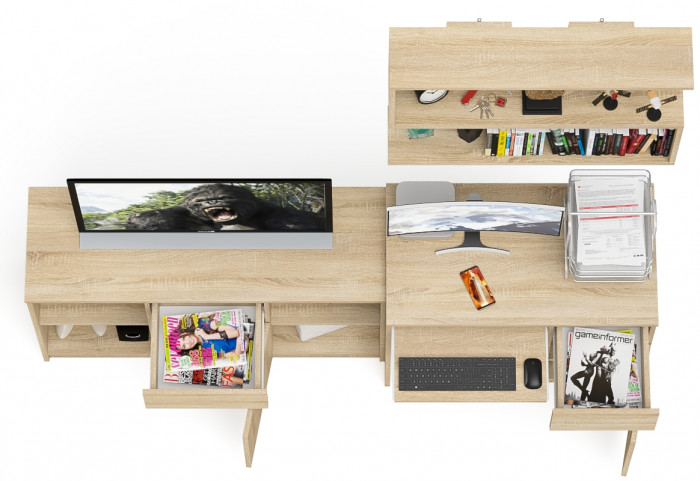 Мори компьютерный стол МС-1 правый + Тумба МТВ1204.1 + Полка 900, дуб сонома