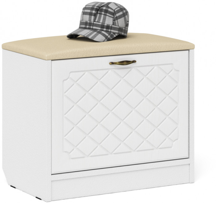 Прихожая П-6 Тумба + Вешалка, цвет белая шагрень/фасады МДФ белое дерево фрезеровка ромб, ШхГхВ 60х35х200 см.