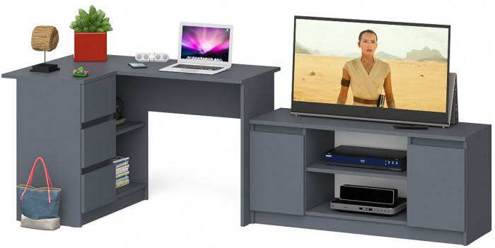 Мори Стол компьютерный МС-16 левый + Тумба МТВ1200.1, цвет графит, ШхГхВ 244,8х84,9х76,6 см., выдвижные ящики слева, НЕ универсальная сборка