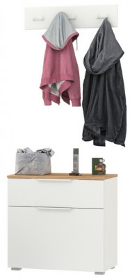 Октава 16.127 Тумба для обуви + 15.14.02 Вешалка, белый шагрень/дуб крафт золотой/фасады МДФ белый шагрень