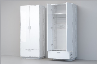 Эго Шкаф ШК-1 ПД (Глянец Белый/Бетон Светлый)