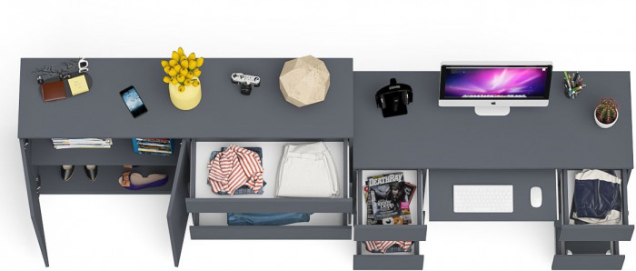 Мори Стол компьютерный МС-2 + Комод МК1600.1, цвет графит, ШхГхВ 295,8х50х94 см., универсальная сборка