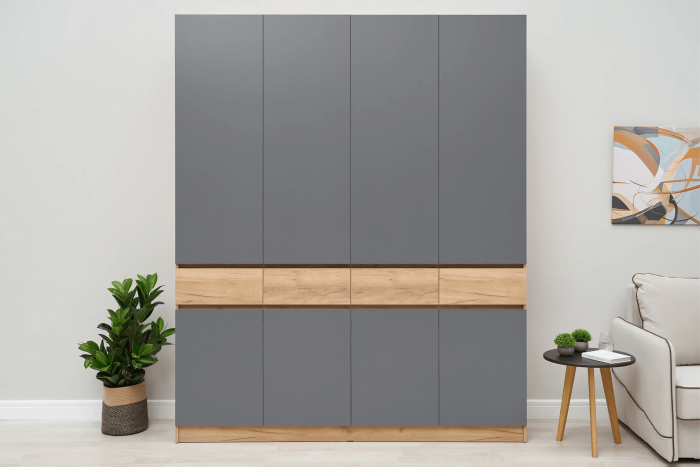 Прихожая Роджина Шкаф 4-х ств (Дуб крафт/Графит)