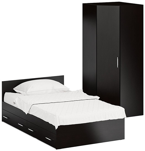 Кровать с ящиками 1200 + угловой шкаф Стандарт, венге