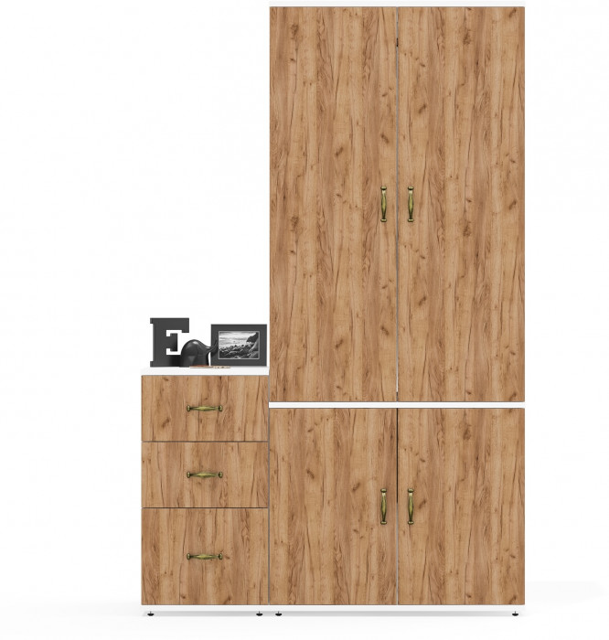 Лидер-8 Шкаф МД 19Б + Тумба МД 3.16, белый шагрень/крафт золото