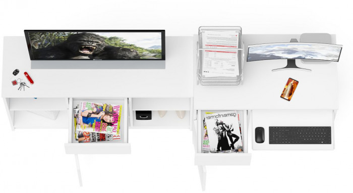 Мори компьютерный стол МС-1 левый + Тумба МТВ1204.1, белый