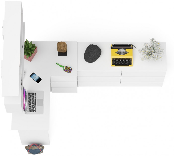 Мори компьютерный стол МС-16 правый + Комод МК1200.6 + Полка 1200, белый