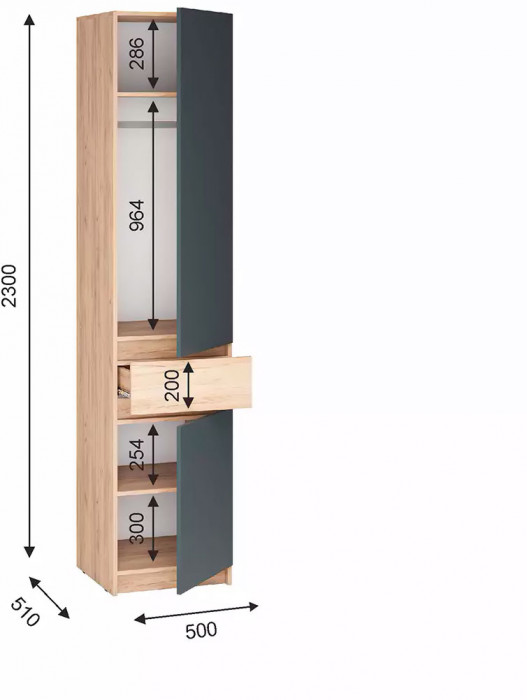 мс для прихожей Стоуби ШК-500 дуб крафт золотой/серый графит