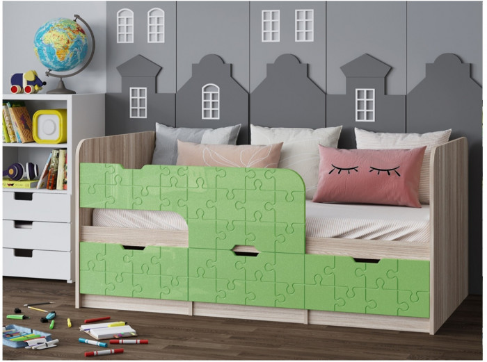 Детская кровать Юниор-9, 80х160 (Цитрус глянец, Ясень шимо светлый)