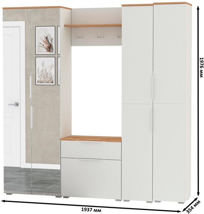 Октава Прихожая 29, белый шагрень/дуб крафт золотой/фасады МДФ белый шагрень