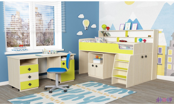 Кровать-чердак Малыш 5 (Винтерберг/Оранжевый)