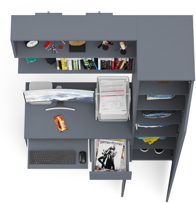 Мори Стол компьютерный МС-1 правый + Пенал МШ400.1 + Полка 900, цвет графит, ШхГхВ 130,4х50,4х209,6 см., НЕ универсальная сборка