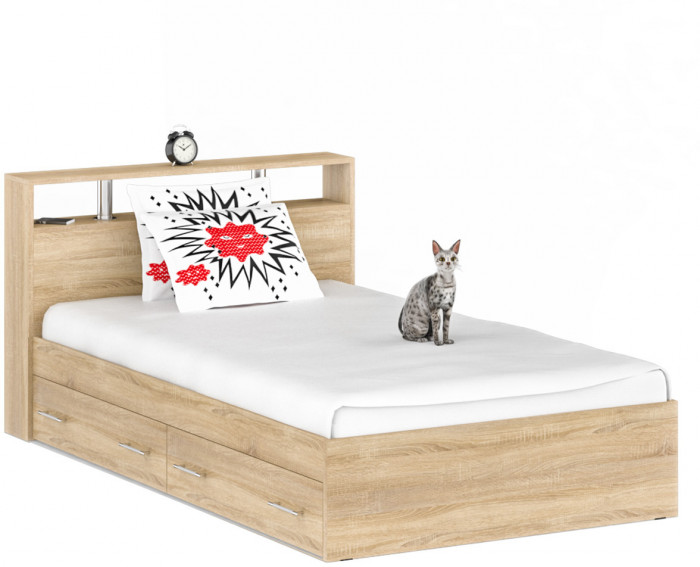 Камелия Кровать с ящиками 1200, дуб сонома