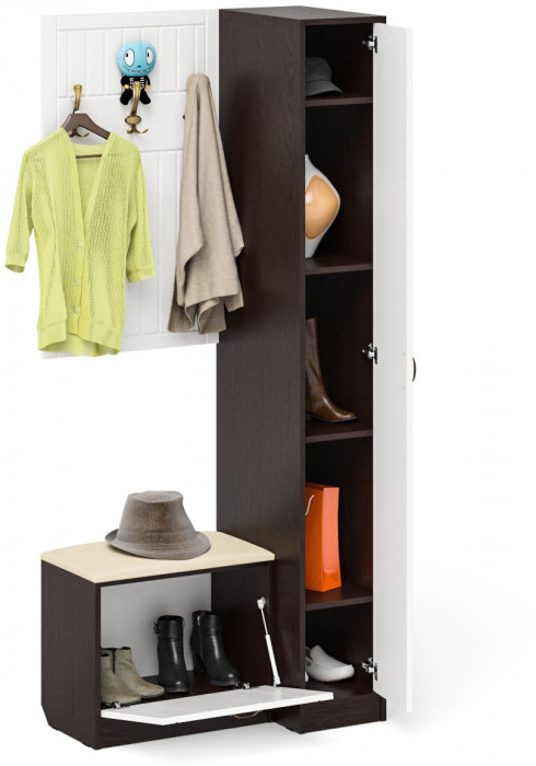 Прихожая П-6 Компоновка № 41, цвет венге/фасады МДФ белое дерево фрезеровка прованс, ШхГхВ 90х50х210 см., универсальная сборка