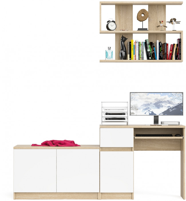 Мори компьютерный стол МС-1 левый + Тумба МА900.1 + Полка 900, дуб сонома/белый