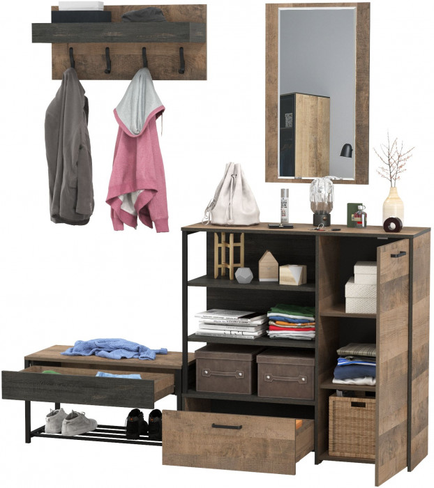 Трувор Прихожая 188, цвет дуб гранж песочный/интра, ШхГхВ 189х36,9х195 см., универсальная сборка