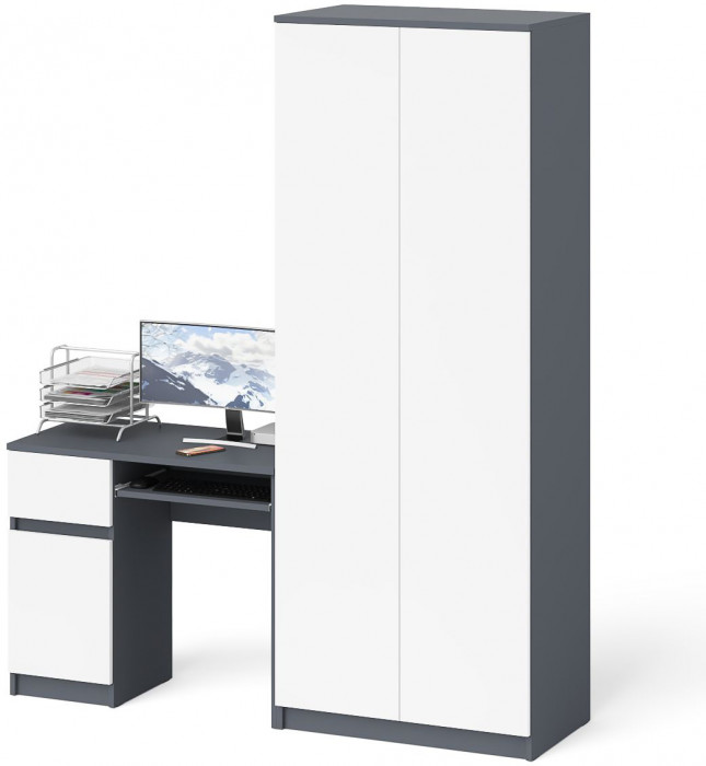 Мори Стол компьютерный МС-1 левый + Шкаф МШ800.1, цвет графит/белый, ШхГхВ 170,4х50,4х209,6 см., выдвижной ящик слева, НЕ универсальная сборка
