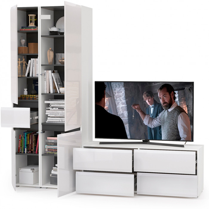 Сидней Комплектация № 022, корпус: белый/чёрный/фасады: МДФ белый глянец