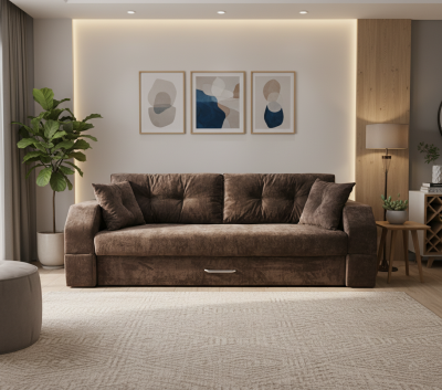 Диван-еврокнижка Манчестер, пружинный блок, 150х195, подсветка, велюр коричневый