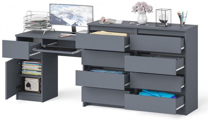 Мори компьютерный стол МС-1 левый + Комод МК1200.8, графит
