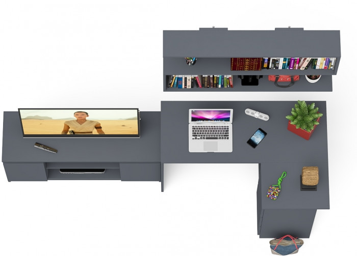 Мори компьютерный стол МС-16 правый + Тумба МТВ1200.1 + Полка 1200, графит