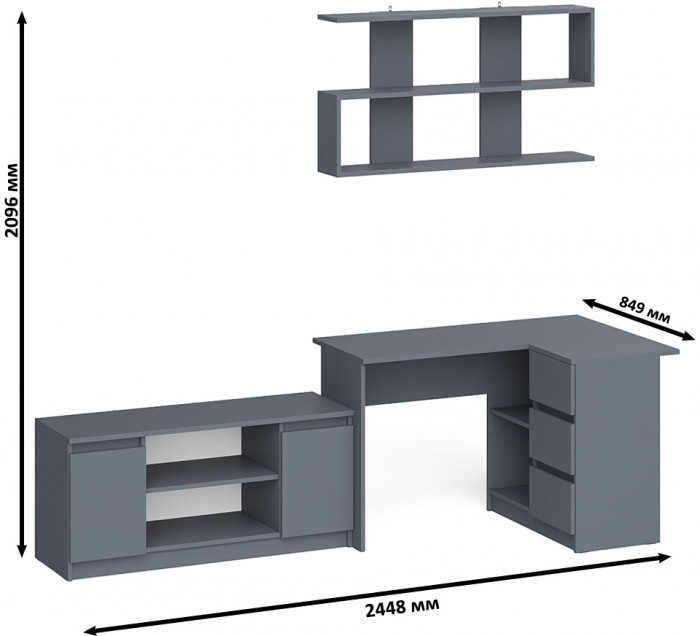 Мори компьютерный стол МС-16 правый + Тумба МТВ1200.1 + Полка 1200, графит