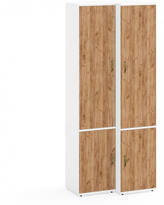 Лидер-8 Модуль Пенал МД 22Б + Пенал МД 23Б, цвет белый шагрень/крафт золото, ШхГхВ 80х50х190 см., универсальная сборка