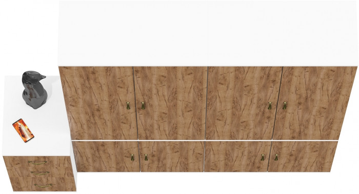 Лидер-8 Шкаф МД 20Б + Шкаф МД 20Б + Тумба МД 3.16, цвет белый шагрень/крафт золото, ШхГхВ 200х50х190 см., НЕ универсальная сборка