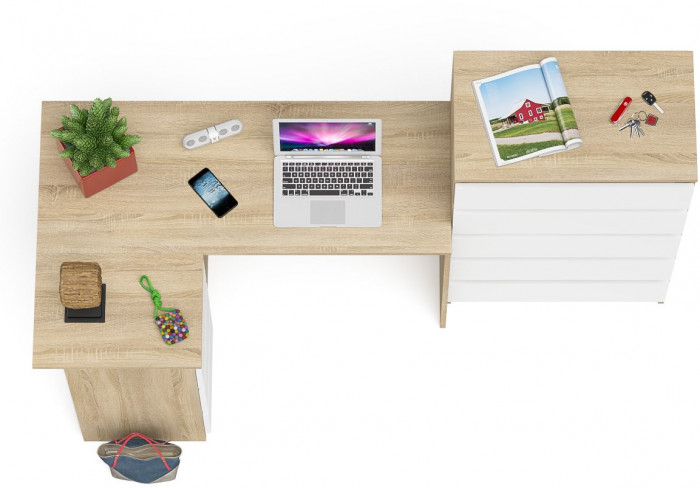 Мори Стол компьютерный МС-16 левый + Комод МК700.5, цвет дуб сонома/белый, ШхГхВ 194,8х84,9х114 см., выдвижные ящики слев, НЕ универсальная сборкаа