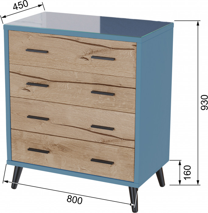 Комод интерьерный Ланс светло-голубой/мдф дуб канадский