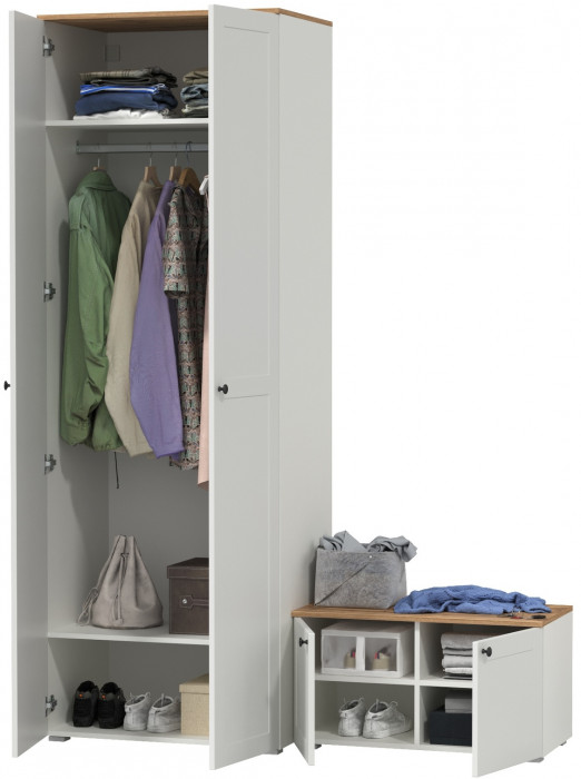 Остин Прихожая 06, цвет белый шагрень/дуб крафт золотой, ШхГхВ 160х54,3х229,6 см., универсальная сборка