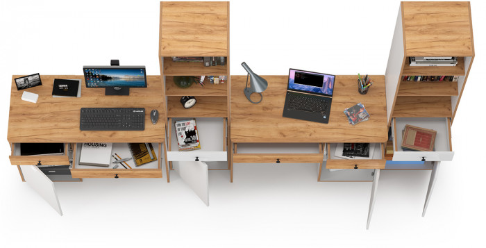 Вуди Компоновка № 14, цвет белый премиум/дуб крафт золотой, ШхГхВ 310х52,7х180,3 см., универсальная сборка