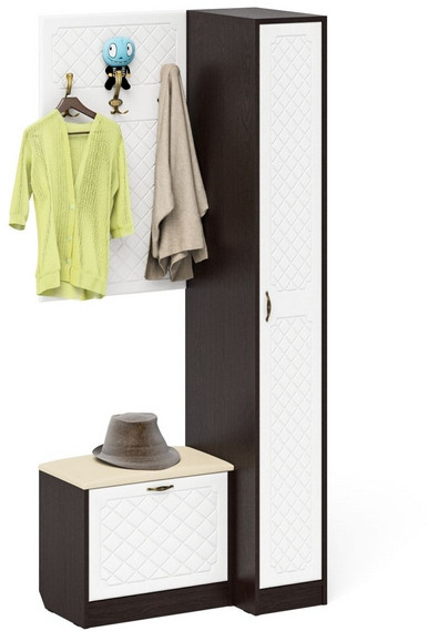 Прихожая П-6 Компоновка № 41, цвет венге/фасады МДФ белое дерево фрезеровка ромб, ШхГхВ 90х50х210 см., универсальная сборка